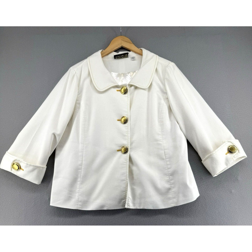 Bob Mackie Wearable Art Jacket Womens Medium Cropped White Classic Chic VTG